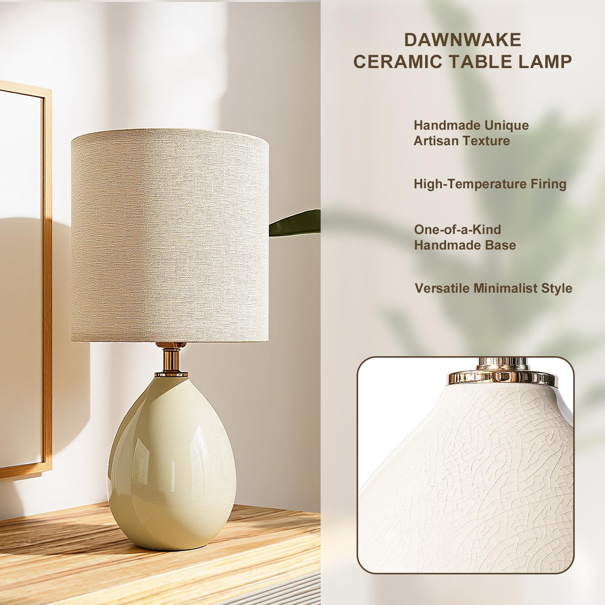 Dawnwake linen-cream shade lamp providing soft, natural bedroom lighting.