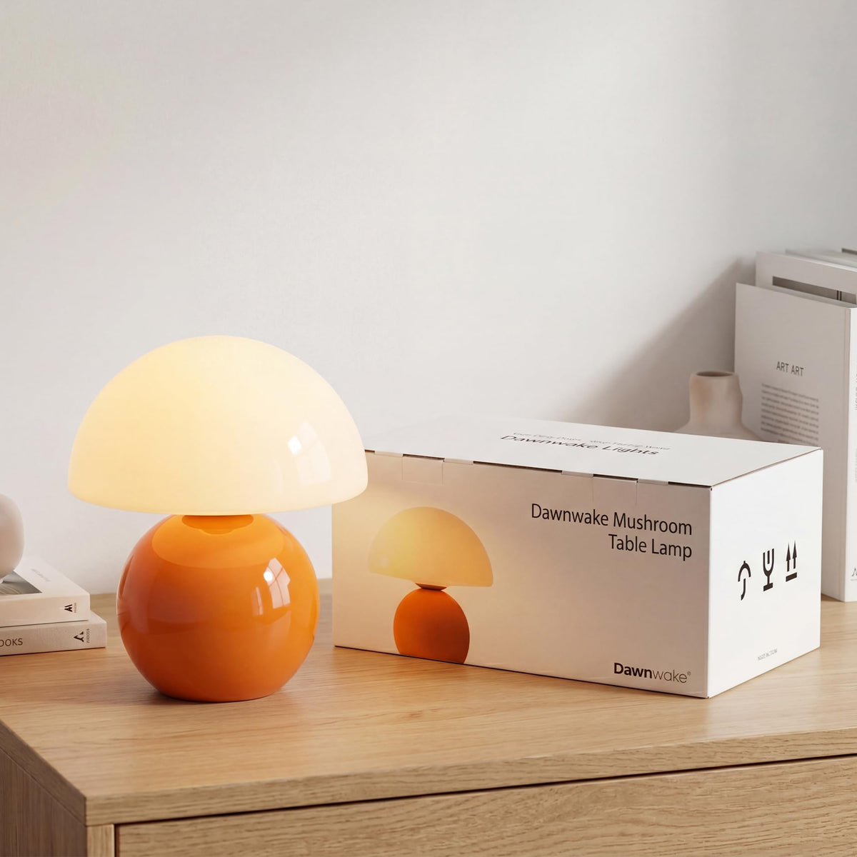 Dawnwake mushroom lamp on dining-side table enhances cozy dinner atmosphere