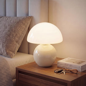 Dawnwake mushroom lamp with glass shade for warm bedside ambience