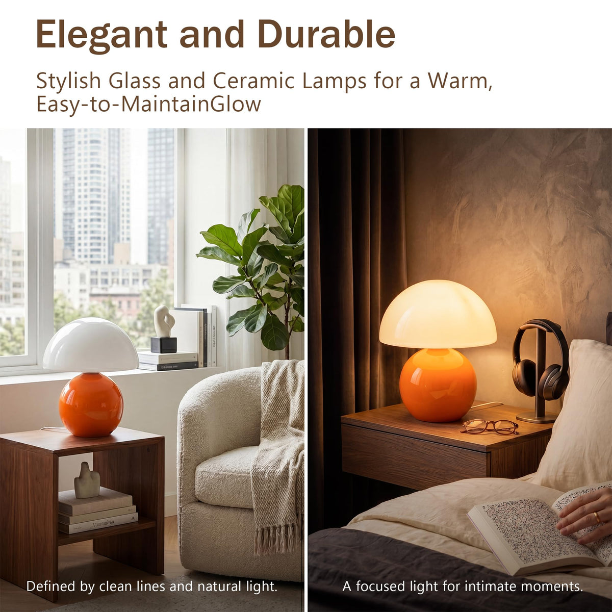 Dawnwake mushroom lamp side view with compact footprint