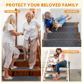 Dayacoco anti-skid gray treads fit indoor stairs for safety.