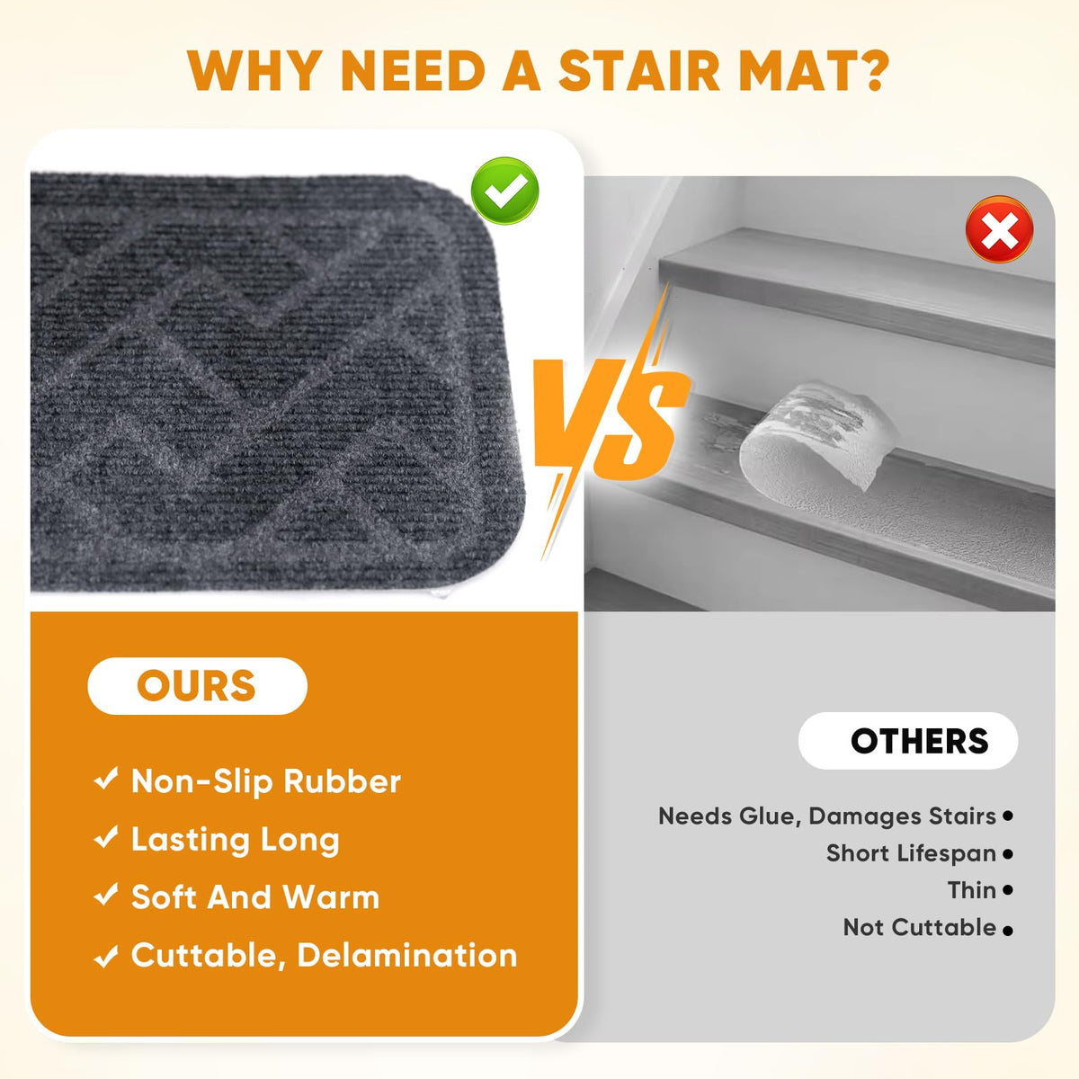 Dayacoco durable-adhesive gray treads resist wear on busy stairs.