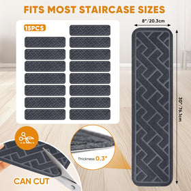 Dayacoco stair treads with non-slip backing in gray improve grip on smooth stairs.