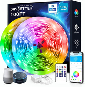 DAYBETTER 100ft smart wifi led strip for versatile ambient lighting and easy setup.