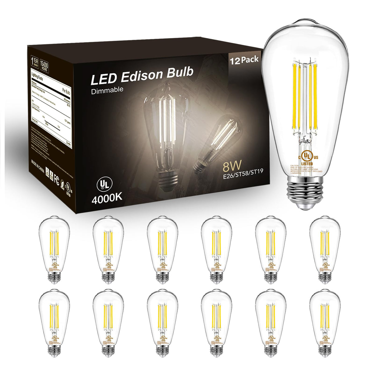 DAYBETTER 12-pack vintage LED Edison bulbs for stylish, energy-saving lighting in homes