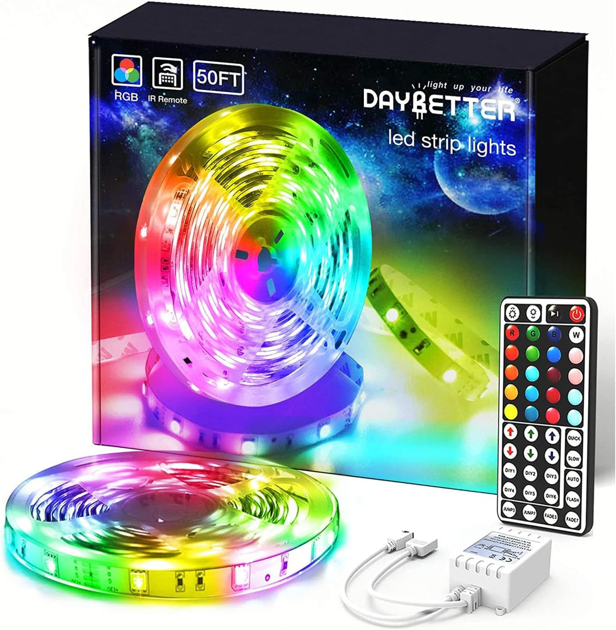 DAYBETTER 2nd Gen SMD5050 LED strip in a bright color setup for a bedroom ambience