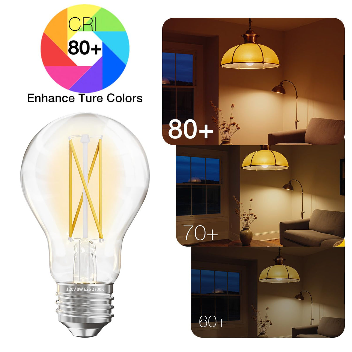 DAYBETTER 60W equivalent LED with 800 lumens and glass filament detail.