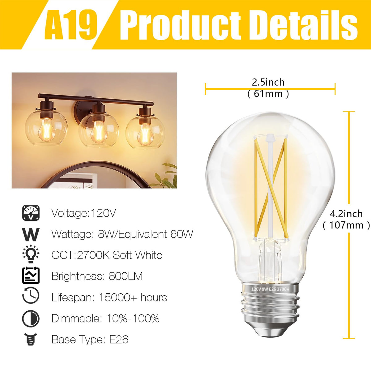 DAYBETTER A19 vintage Edison bulbs dimmable setup for smooth transitions.