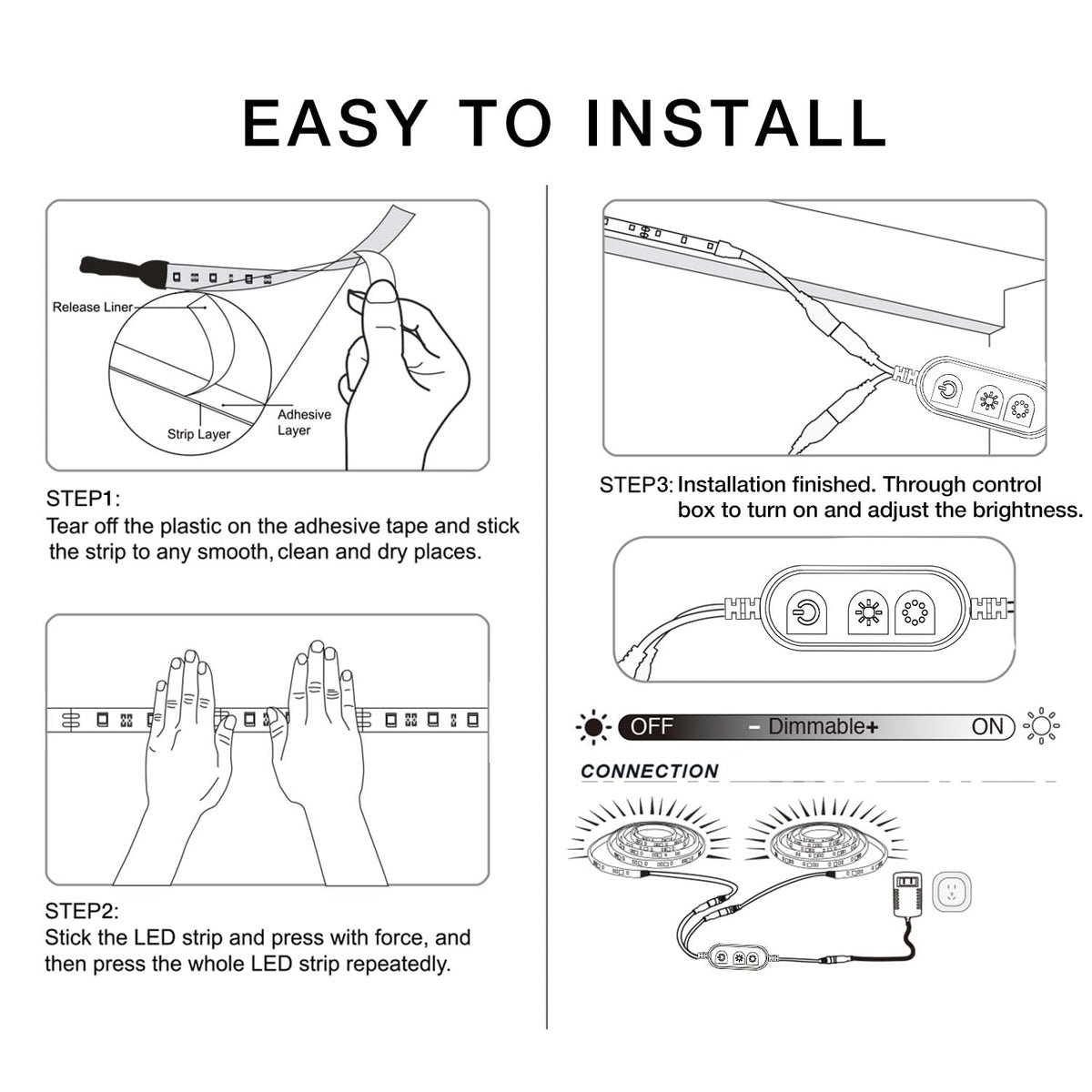 DAYBETTER cuttable LED strip shown between cutting marks