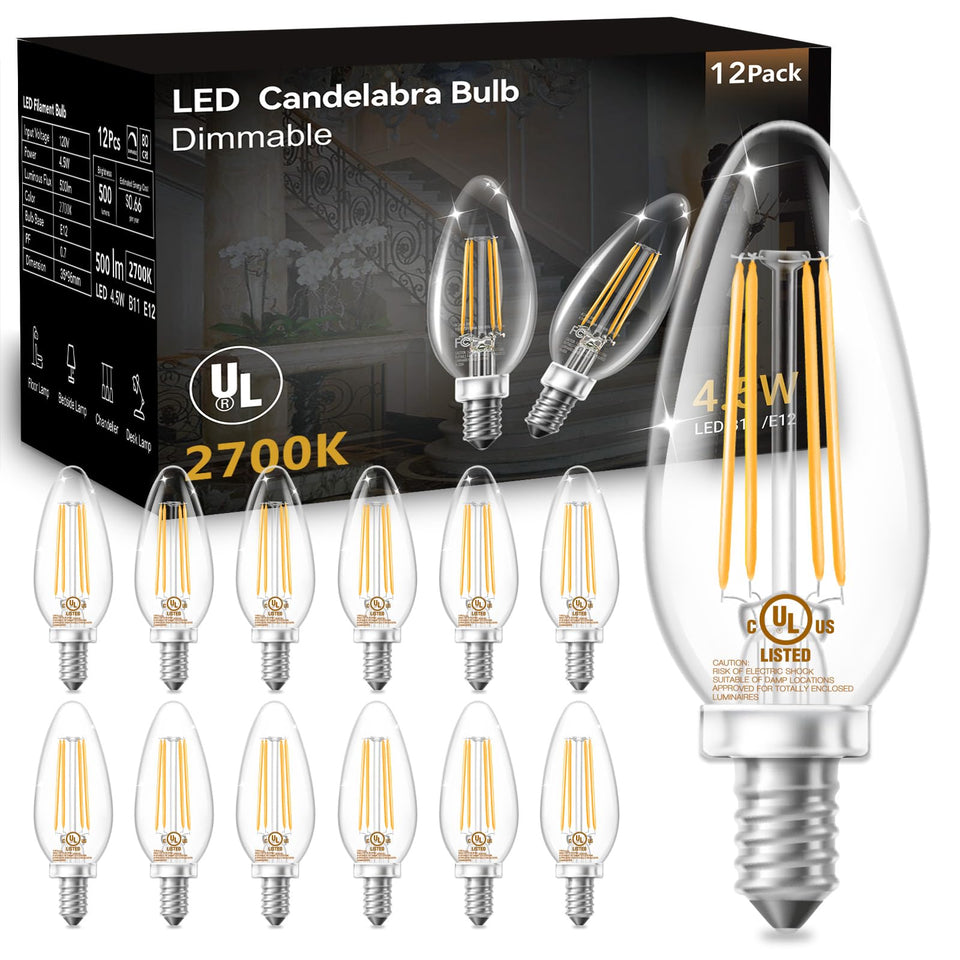 DAYBETTER E12 dimmable candle bulbs pack for chandeliers, energy-saving lighting.