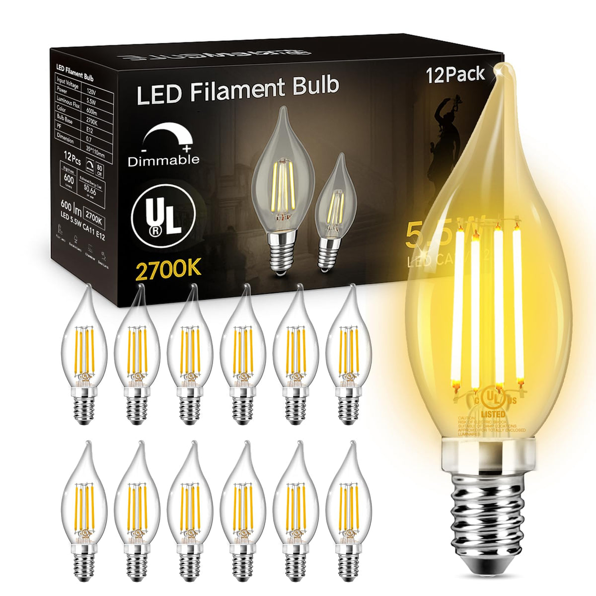 Daybetter E12 LED bulb with dimmable flame-tip for mood lighting
