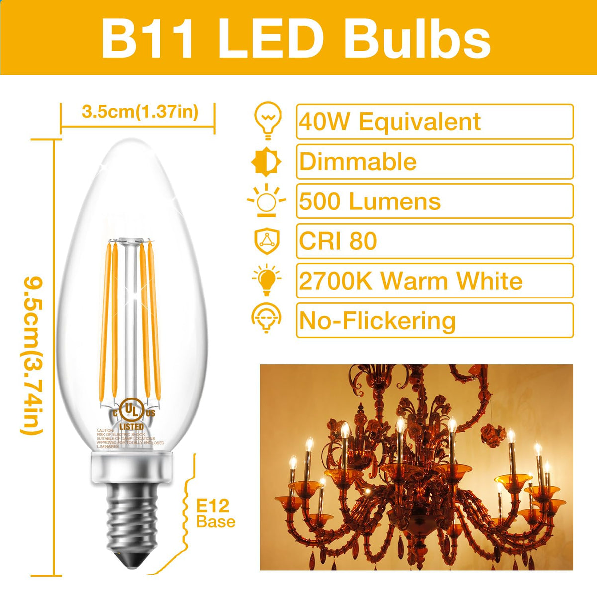 DAYBETTER E12 warm white 2700K bulbs create cozy, inviting ambiance.