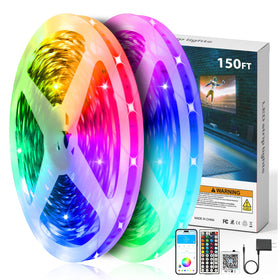 DAYBETTER LED strip lights in a bedroom for warm ambient RGB mood lighting
