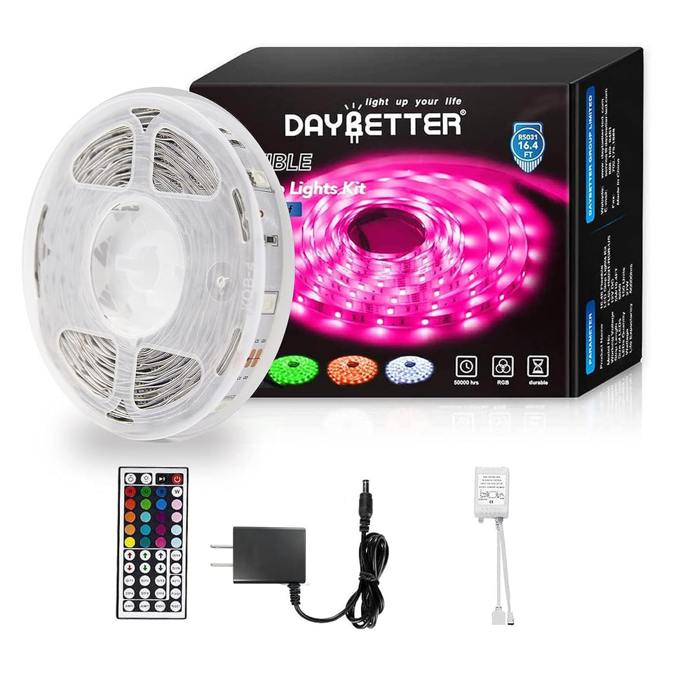 DayBETTER LED strip 16.4 ft with remote shown, ideal for versatile room ambience.