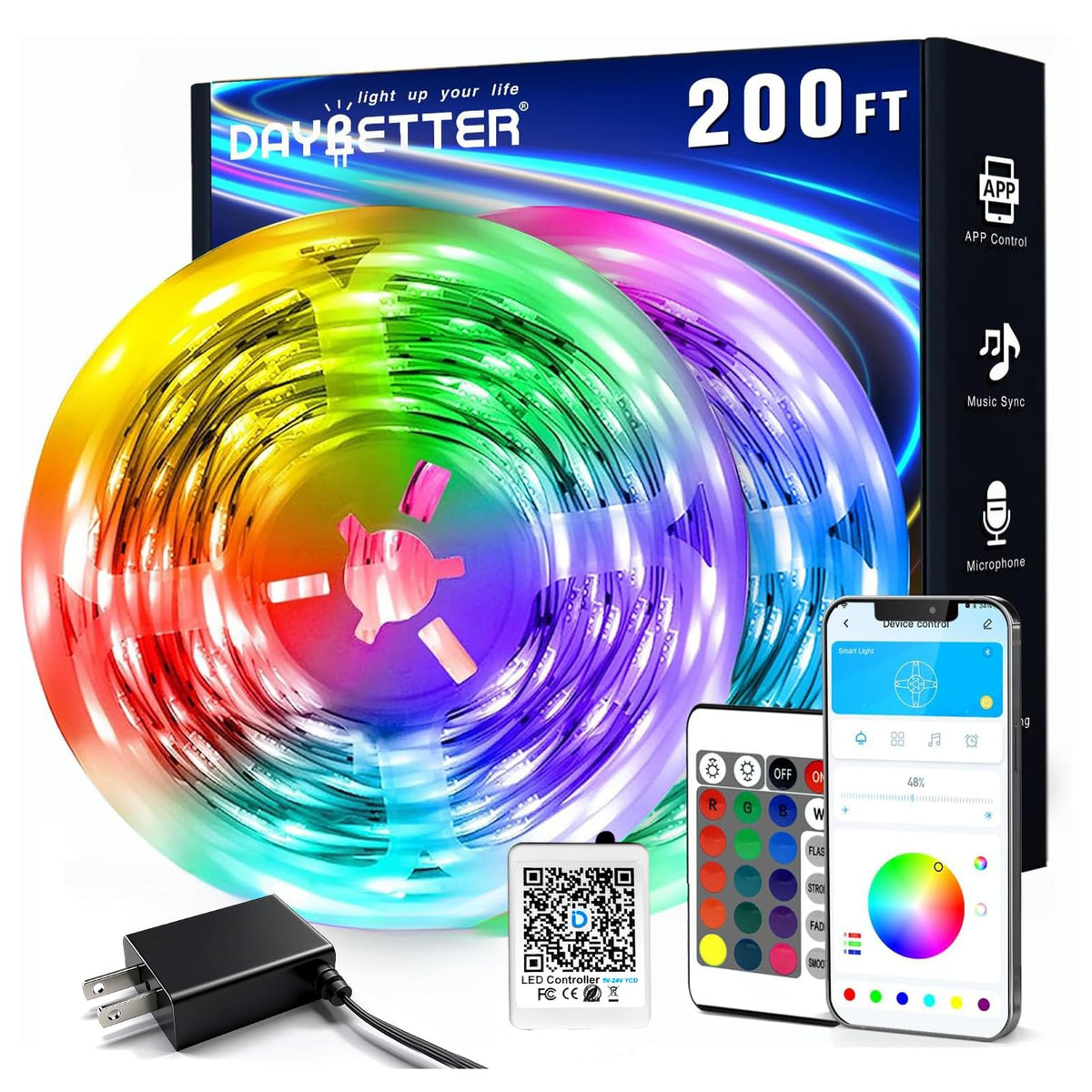 DAYBETTER LED Strip Lights 200ft, ideal for bedroom decor and vibrant color customization.