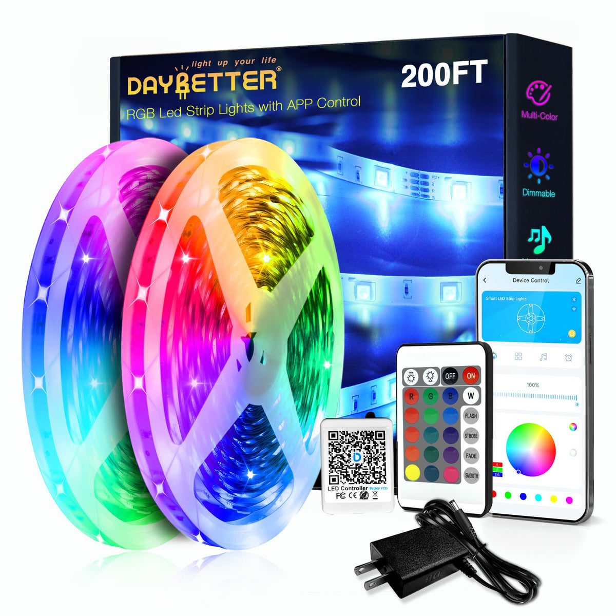 DAYBETTER LED strip lights unrolled across room for ambient effects
