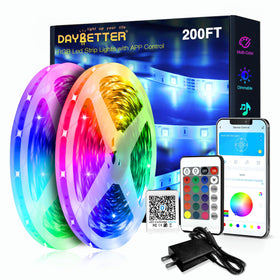 DAYBETTER LED strip lights unrolled across room for ambient effects