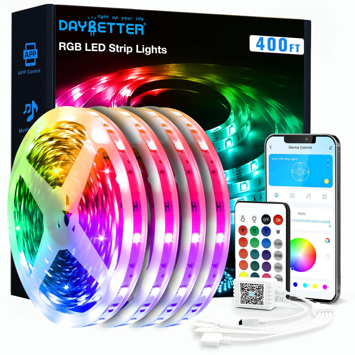 DAYBETTER LED strip living room scene with ambient color options