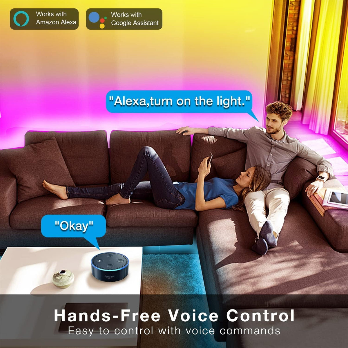 DAYBETTER LED strip with Alexa and Google control for hands-free convenience.