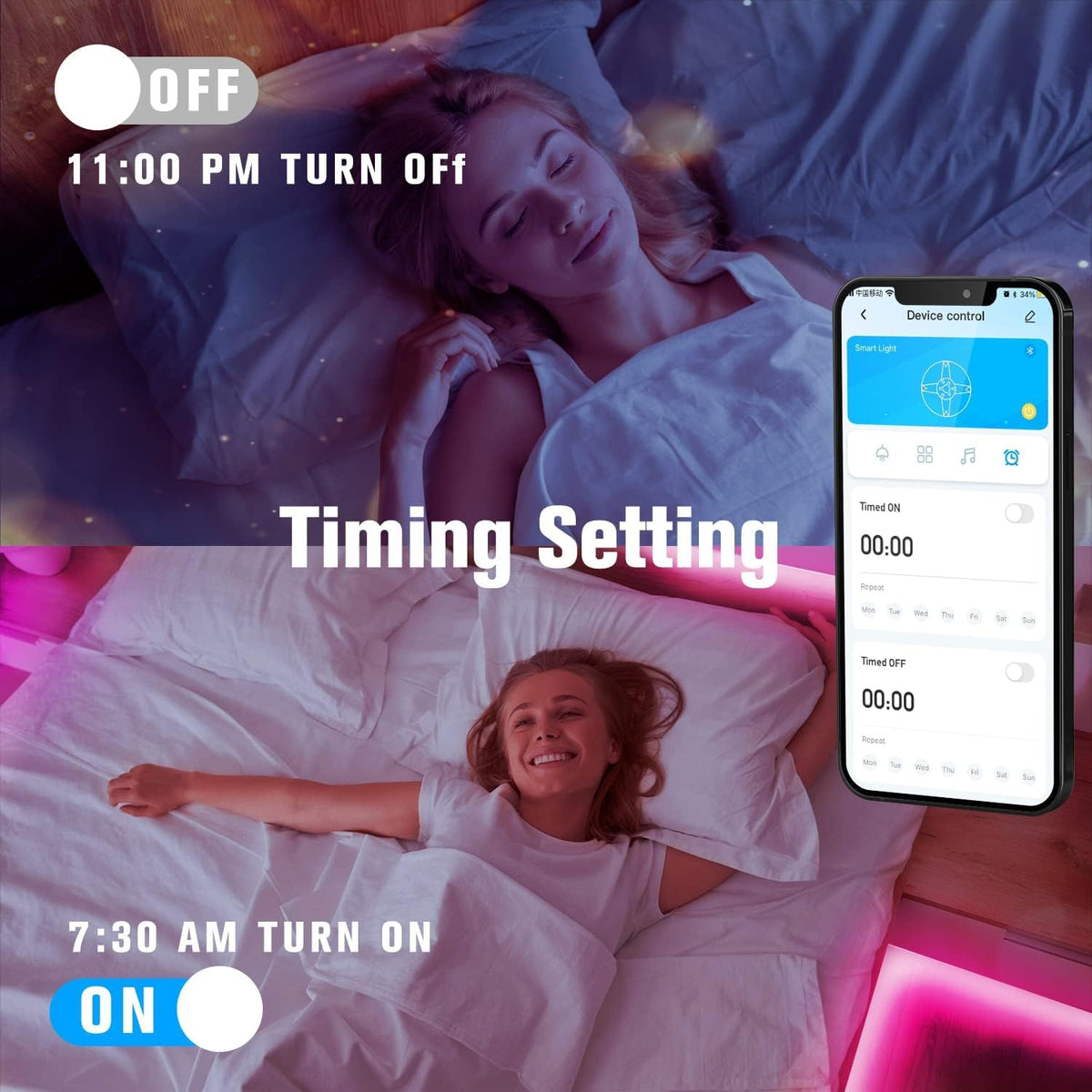DAYBETTER LED Strip Lights 130ft timer function automates lighting.