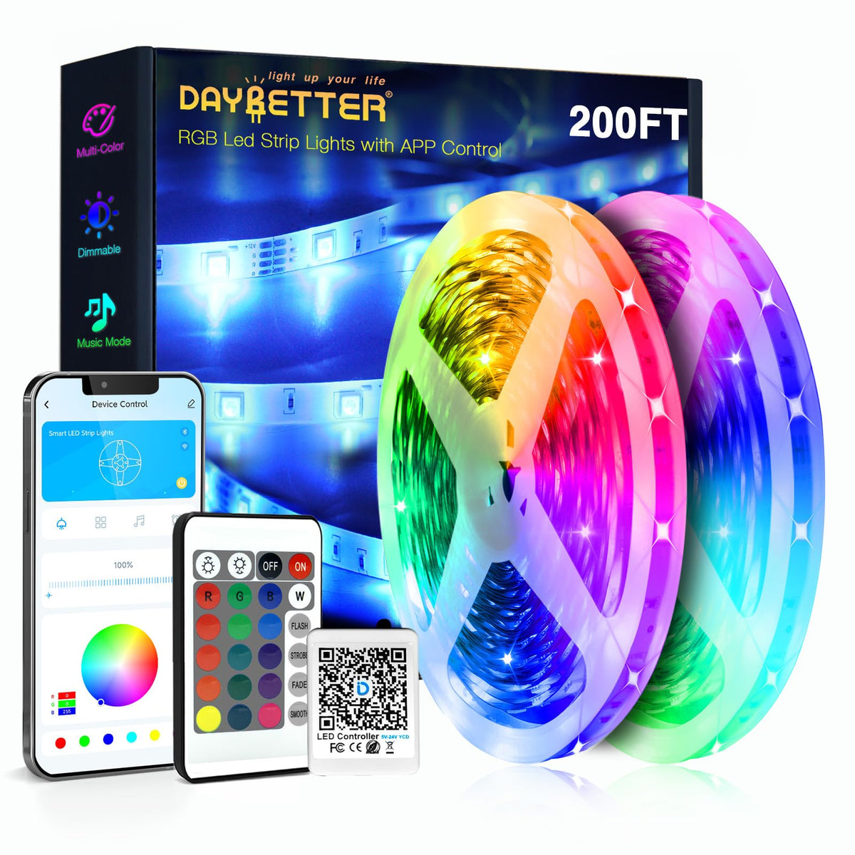 DAYBETTER LED strip lights 200 ft bundle for seamless room-wide illumination
