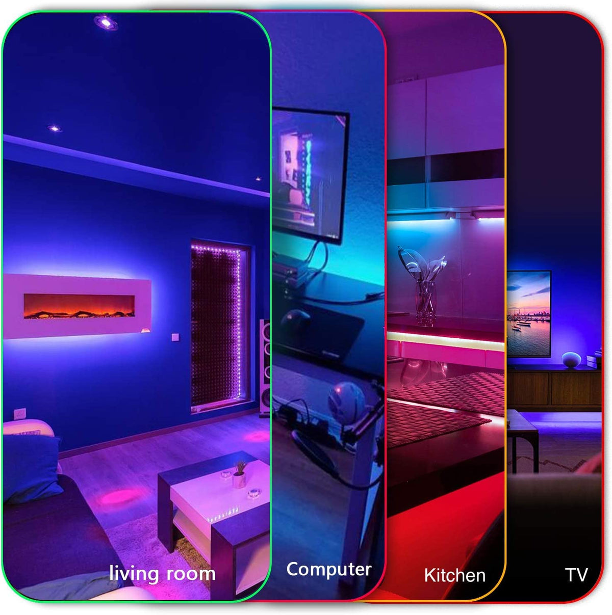 DAYBETTER LED strip lights bedroom ambience with adjustable white and color tones.