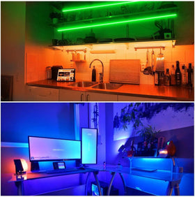 DAYBETTER LED strip enhances living room decor with customizable colors and glow.
