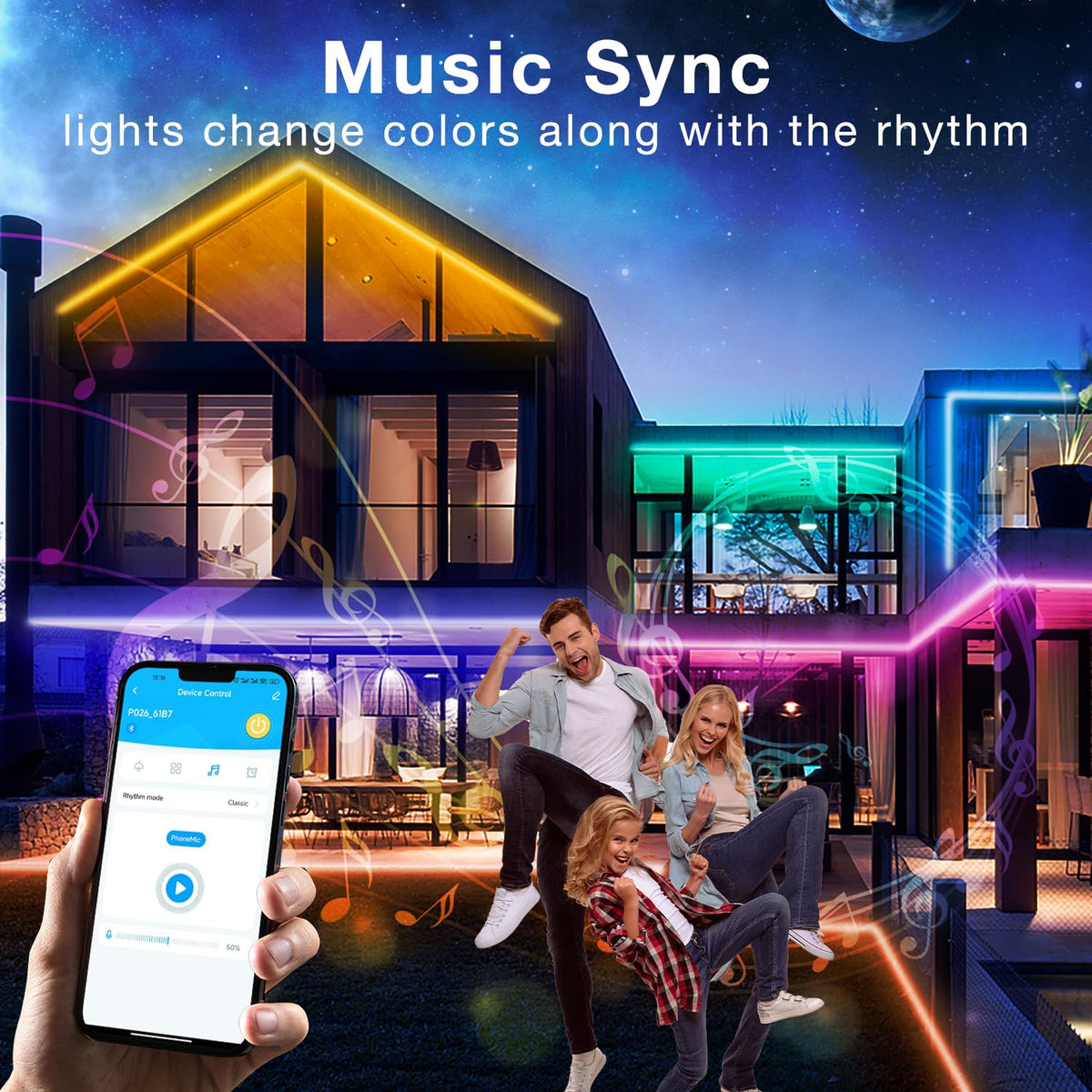 DAYBETTER 16M-color RGB strip for vibrant outdoor mood lighting.