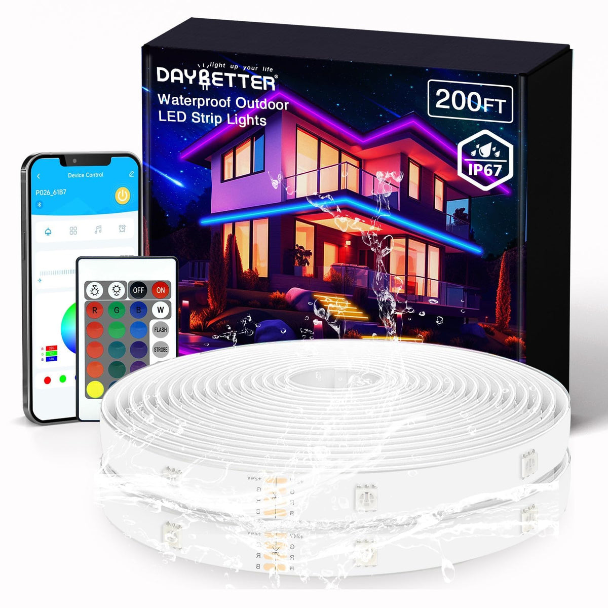 DAYBETTER outdoor LED strip with IP67 waterproof protection for all-weather ambiance.