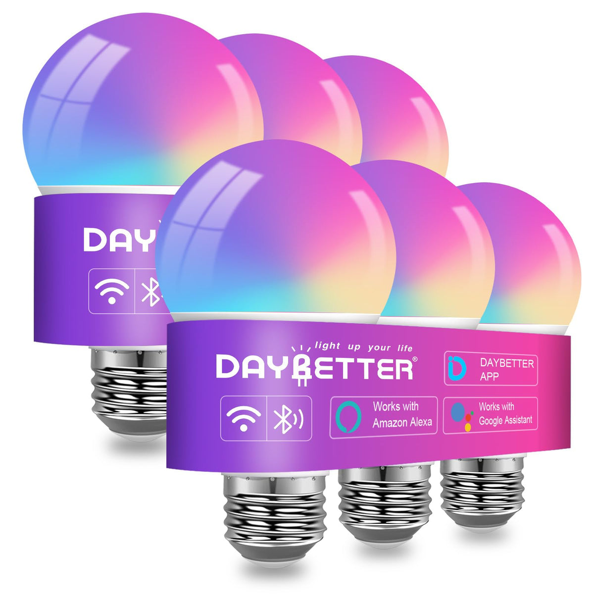 DAYBETTER RGB-CW color-changing bulbs for vibrant living room lighting.