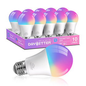 DAYBETTER smart bulbs setup showing hands-free control with Alexa.