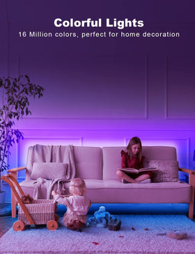 DAYBETTER LED strip with app control for a living room, enabling seamless scene changes.