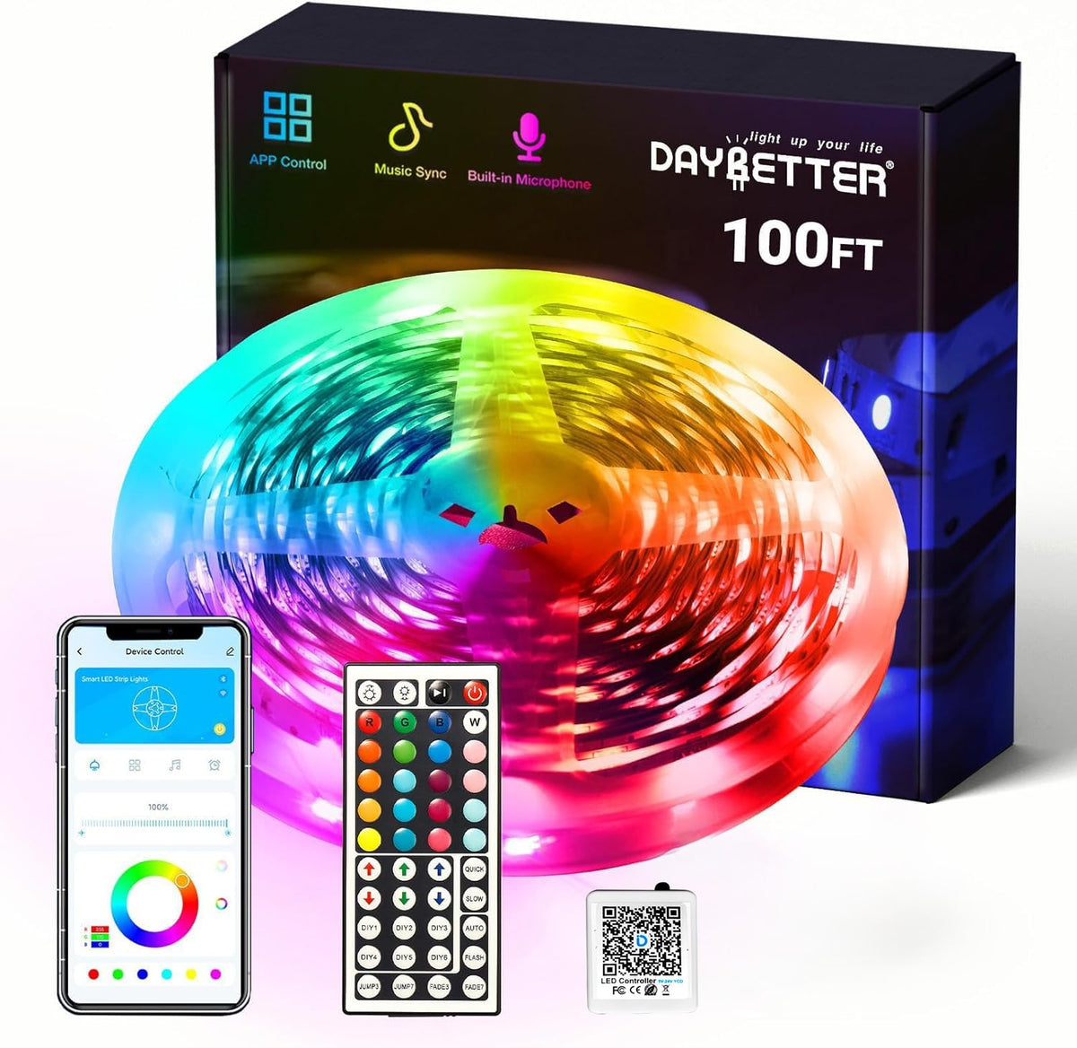 DAYBETTER smart RGB LED strip in a bedroom providing ambient mood lighting