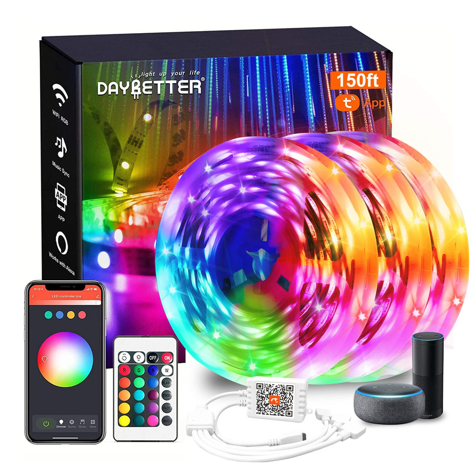 DAYBETTER smart WiFi LED Strip 150ft for expansive ambient lighting.