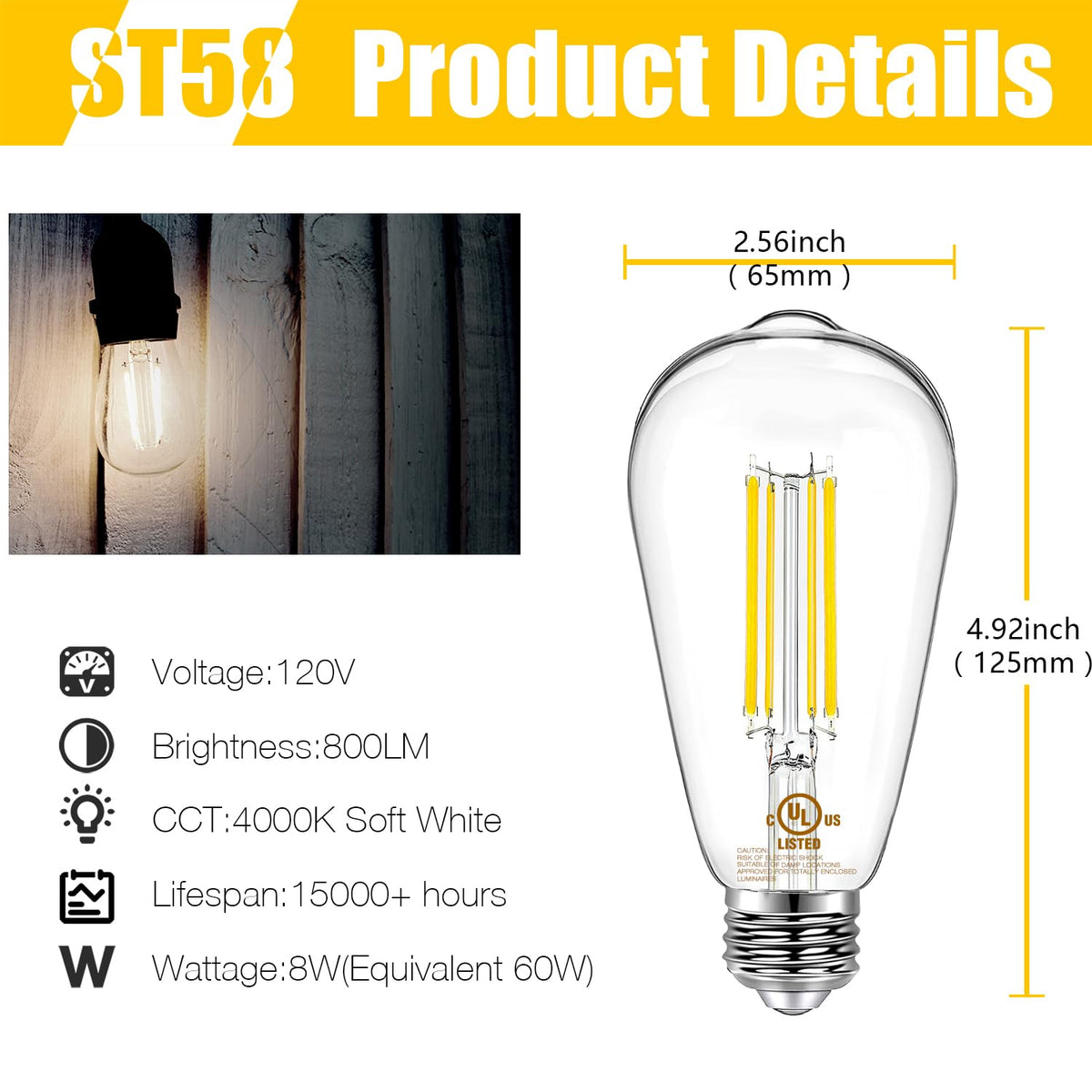 DAYBETTER ST58 clear-glass filament design adds vintage ambiance