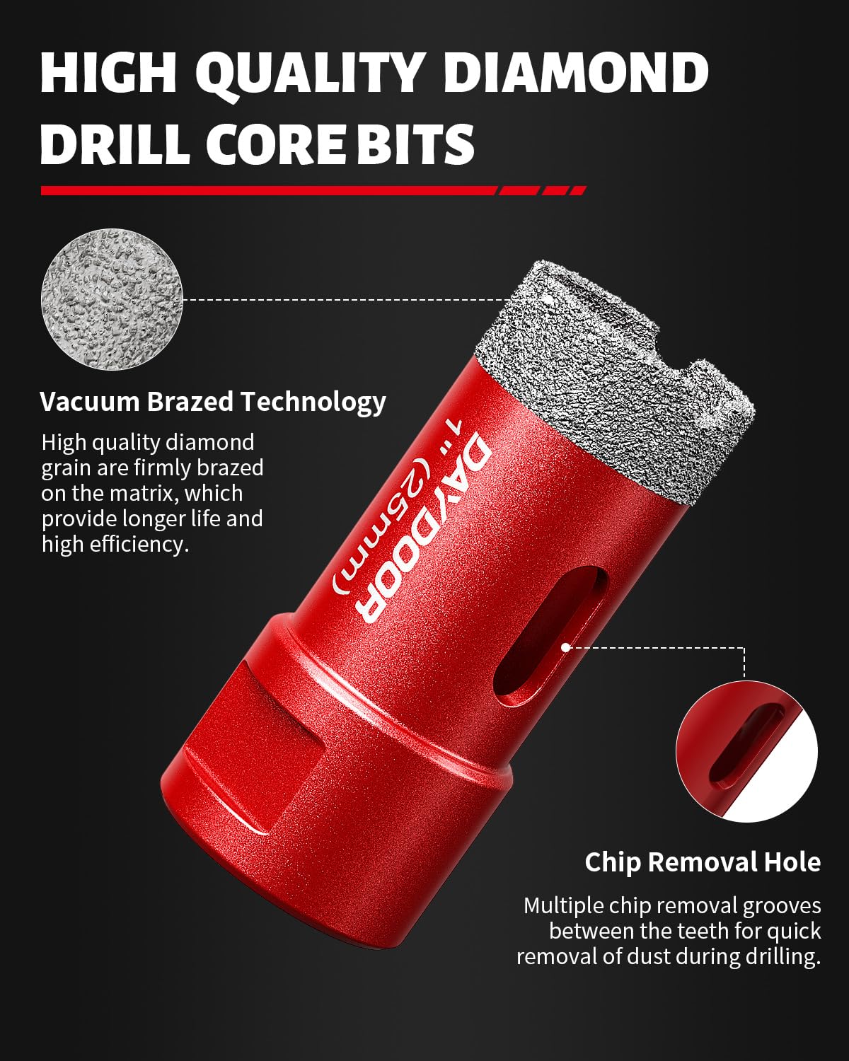DAYDOOR Diamond Hole Saw Kit drilling granite with durable, heat-dissipating bits