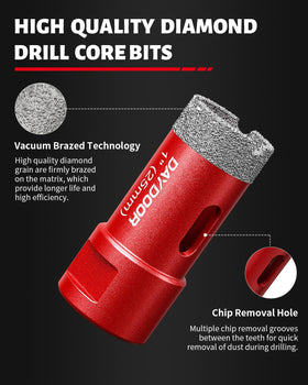 DAYDOOR Diamond Hole Saw Kit drilling granite with durable, heat-dissipating bits