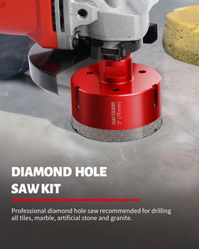 DAYDOOR Diamond Hole Saw Kit cutting porcelain tile for clean holes