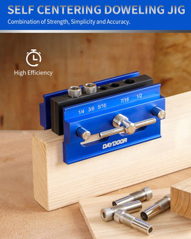 DAYDOOR dowel jig side profile highlighting compact, portable design