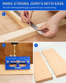 DAYDOOR dowel jig in use for accurate joinery on a project setup