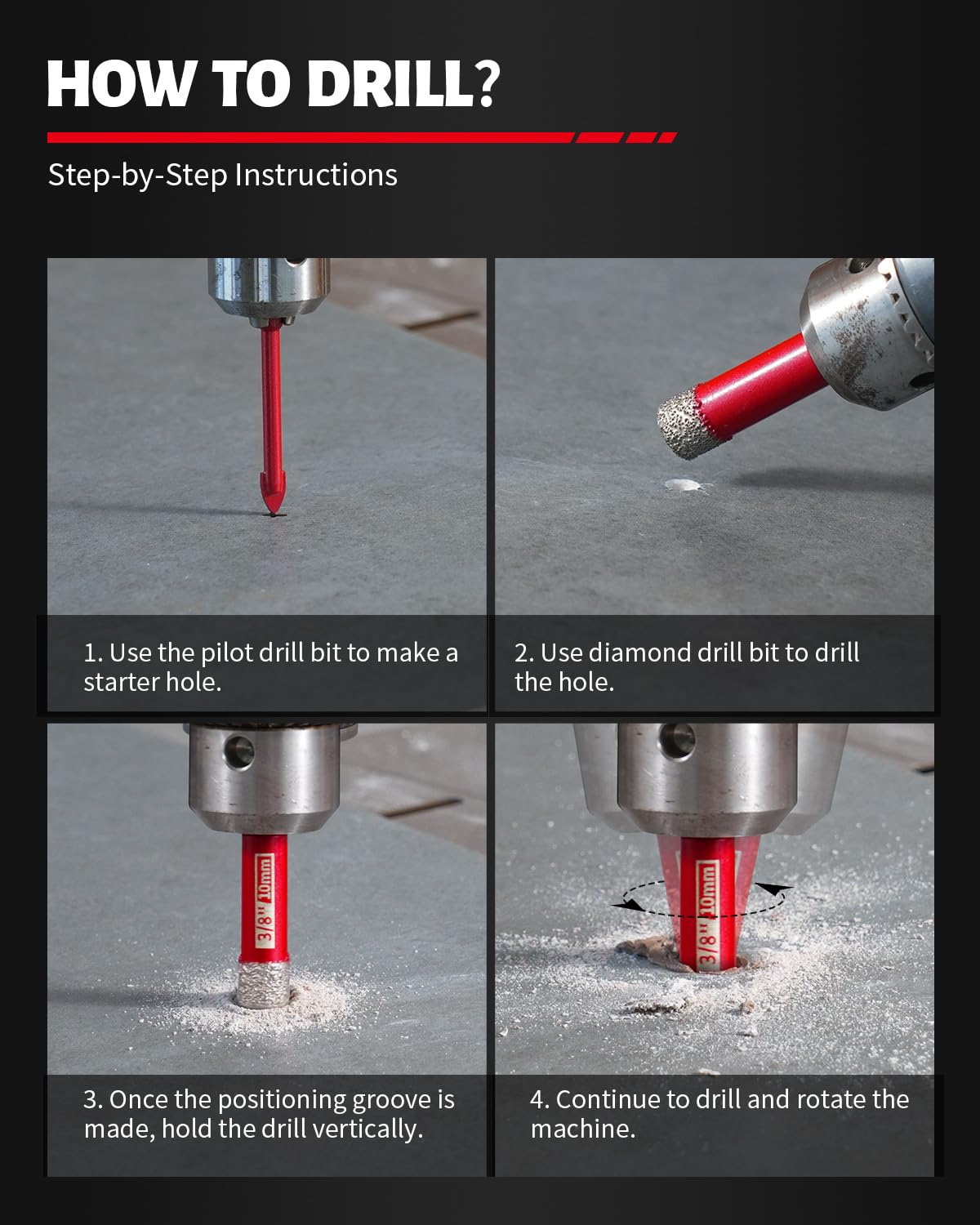DAYDOOR glass and ceramic bits for clean edges on tile and glass