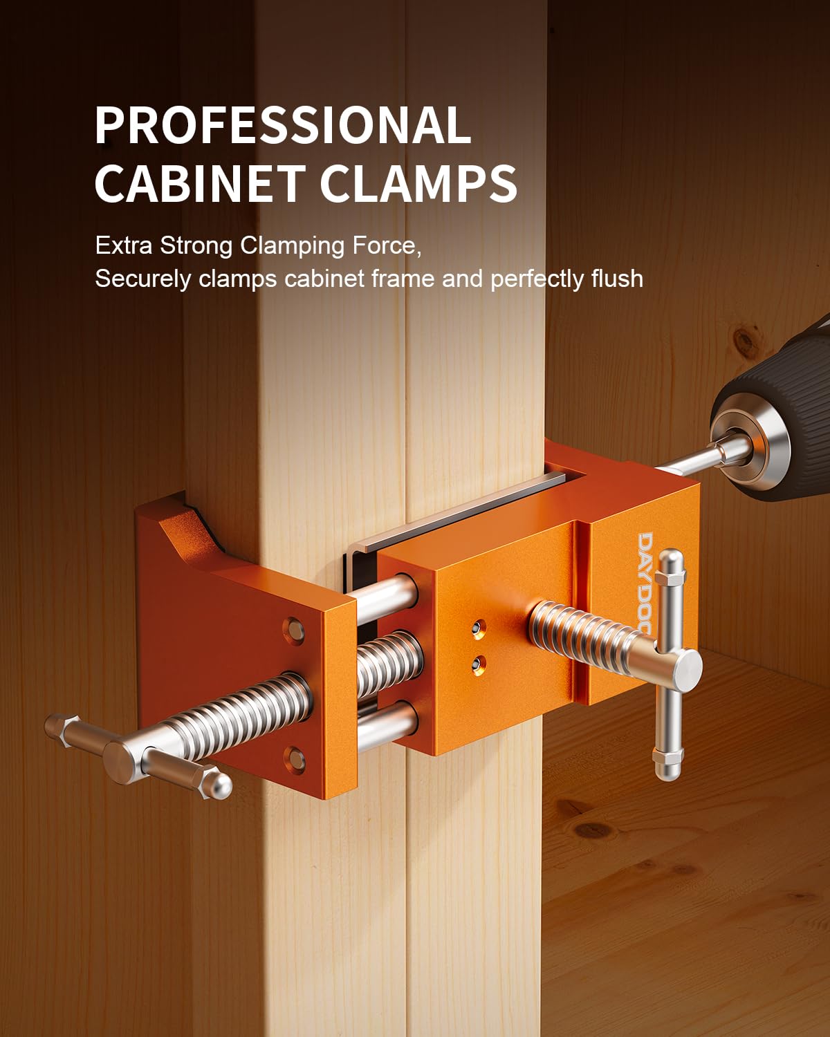DAYDOOR heavy duty cast steel clamps with EVA padding for scratch free finishes.