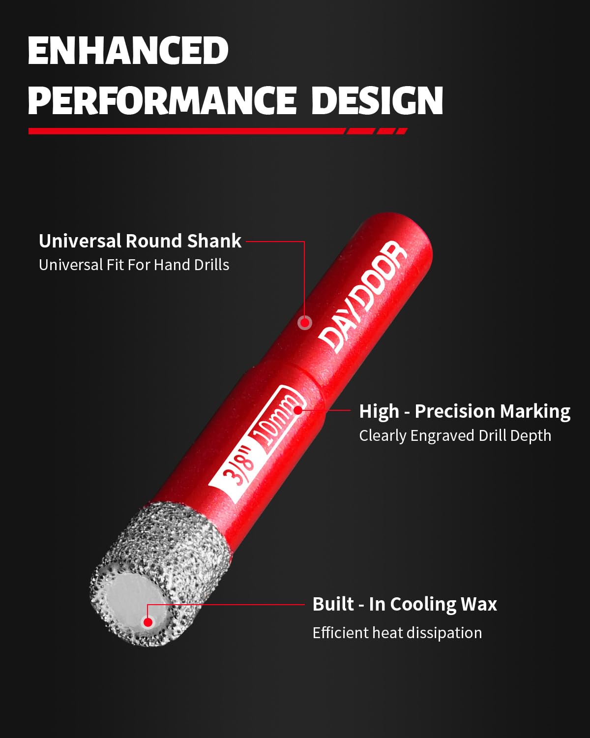 DAYDOOR porcelain tile drill bits cutting ceramic surfaces with precise holes