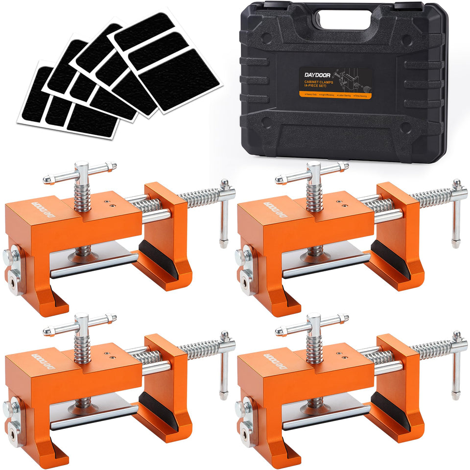 DAYDOOR professional cabinet clamps with integrated drill guide for precise pilot holes.