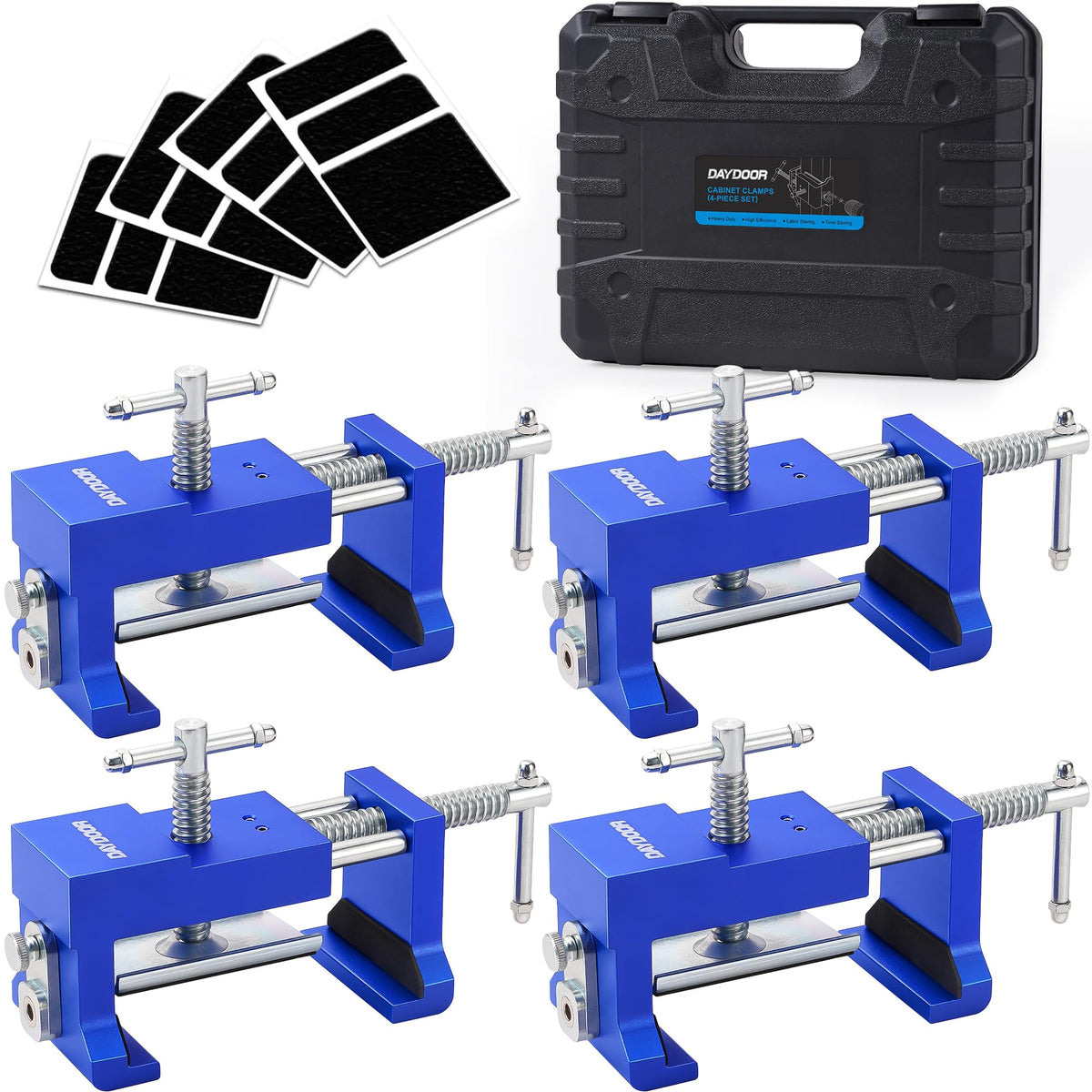 DAYDOOR cabinet clamps in blue with sturdy cast steel bodies for durable cabinet installation