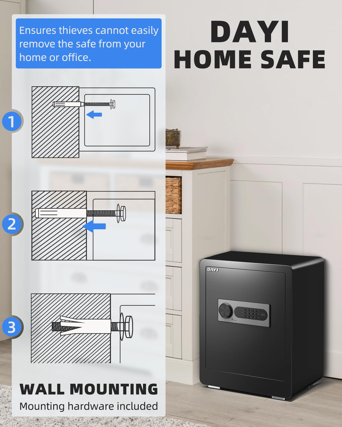 DAYI Safe Box carpet interior cushions valuables during storage.