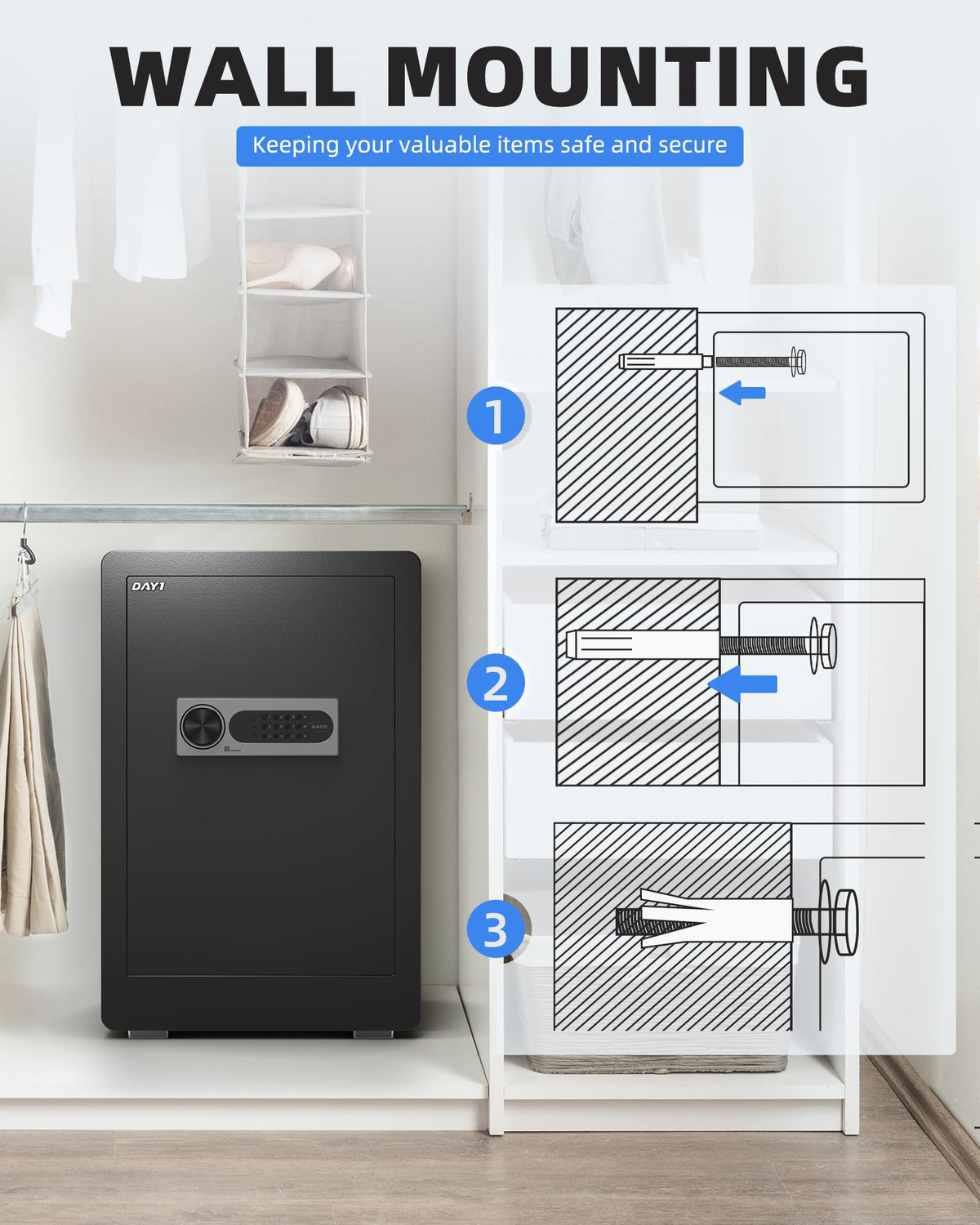 DAYI Safe Box interior carpet lining protects items from scratches