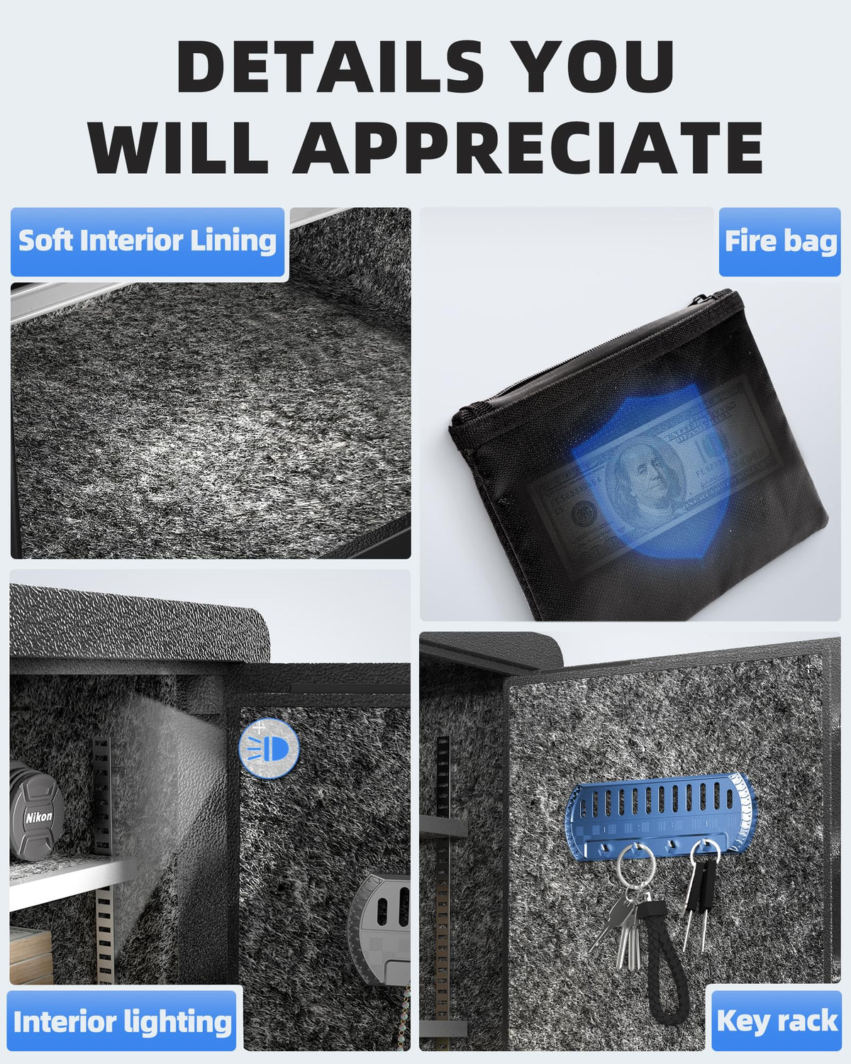 DAYI Safe Box interior with removable shelves keeps valuables organized