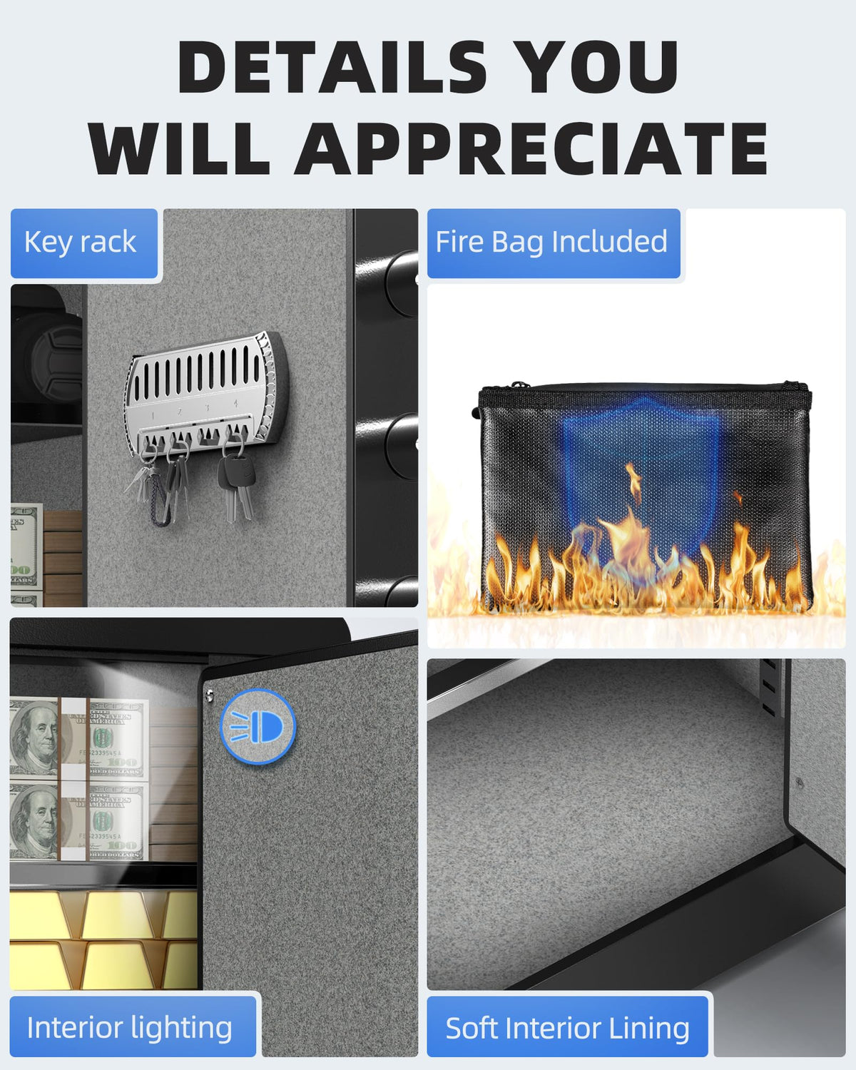 DAYI Safe Box patented lock panel combines style with strong security.