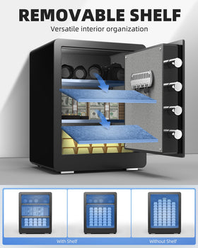 DAYI Safe Box two removable shelves adapt to item sizes for flexible storage.